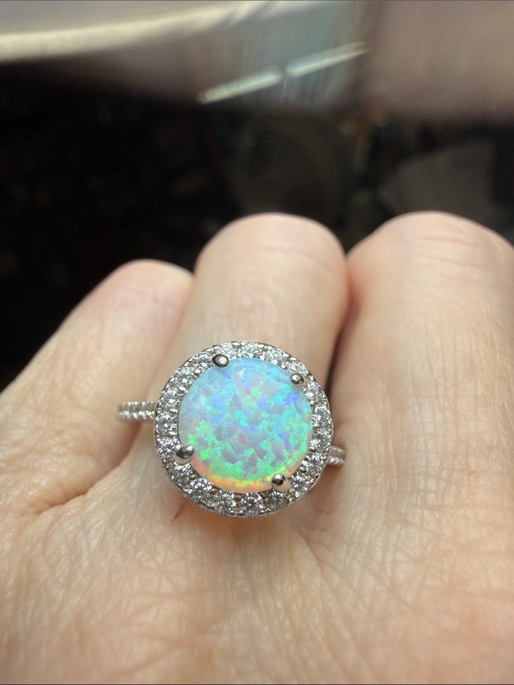 2 CT Opal ring 925 Sterling Silver surround by GRA CERTIFIED MOISSANITE DIAMONDS - Picture 6 of 11